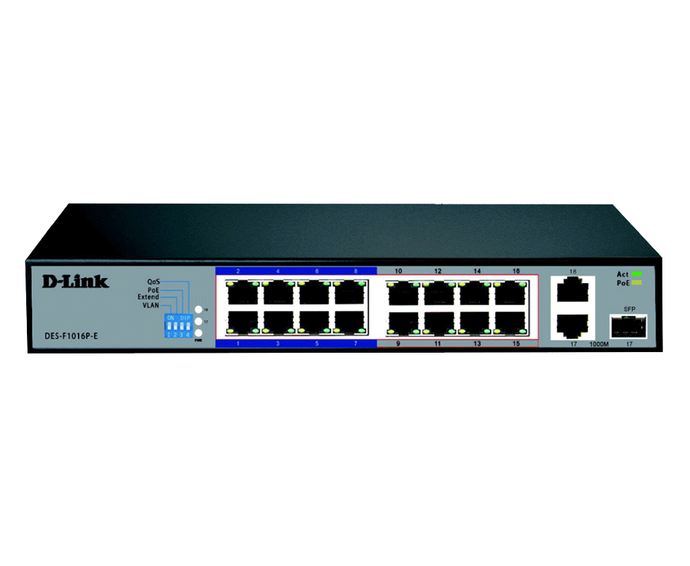 D-Link DES-F1016P-E 16-Port Long Range PoE+ Switch