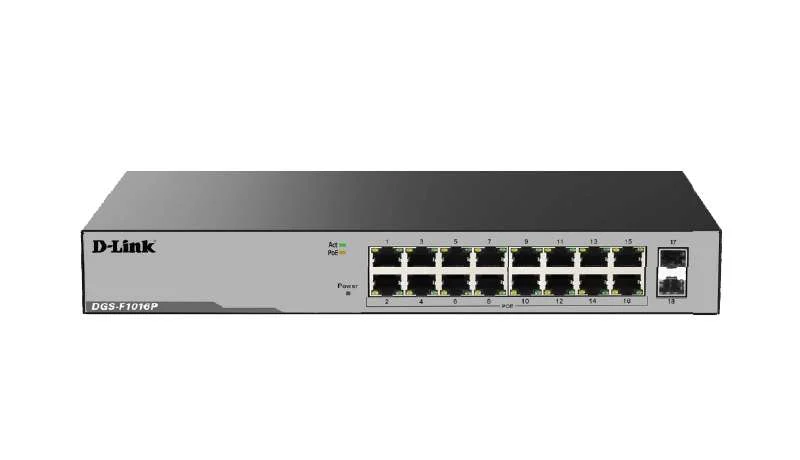 D-Link DGS-F1016P 16-Port Gigabit Unmanaged PoE Switch